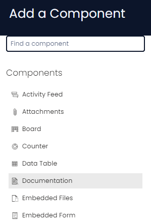 Documentation in component list